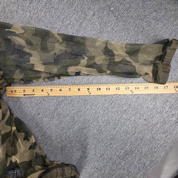 SHINESTAR WOMENS GREEN CAMO MESH FULL ZIP HOODIE SIZE LARGE SHEER HOODED JACKET - Picture 11 of 13